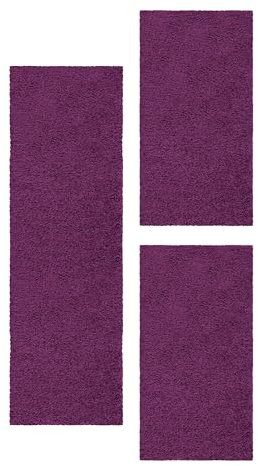 HomebyHome Bettumrandung Schlafzimmer 3 teilig Teppich Violett-1 - Waschbarer Bettumrandung Teppich Läufer Set Extra Flauschig Bettvorleger Schlafzimmer Bettset:2 St. 60x110 cm | 1 St. 80x150 cm