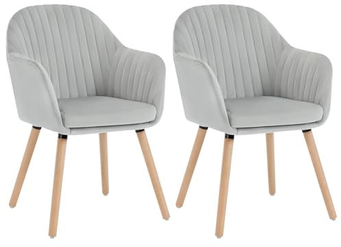 WOLTU Esszimmerstühle 2er Set, für Schlafzimmer Küche Wohnzimmer, Küchenstühle gepolstert mit Armlehne, aus Samt Massivholz, Hellgrau