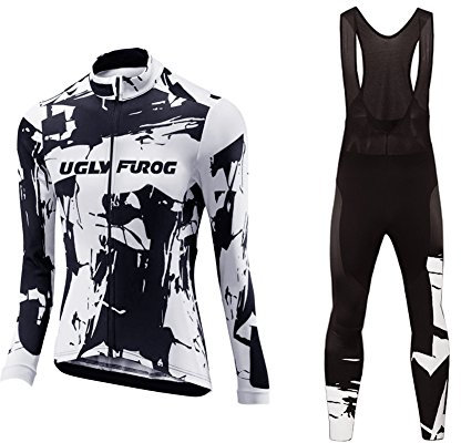 UGLY FROG Damen Winter Warm Thermo Radtrikot Set Fahrradtrikot Langarm Winddicht Fahrrad Kleidung mit Bib Lange Hosen Anzüge Zwei Stücke