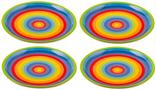 Hand Painted Rainbow Stripe Ceramic 21 cm Medium Plate (Set of 4)