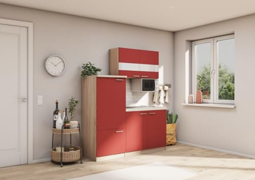 respekta Küche Miniküche Single Eiche Rot Kühlschrank Luis 160 cm