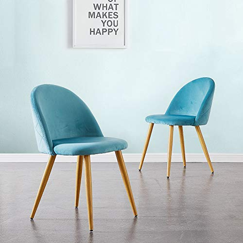 CLIPOP Esszimmerstuhl 2er Set Retro Style Samt Stoffbezug Küchenstühle Gepolsterter Akzentstuhl mit Holzfarbe Metallbeine für Küch Lounge Schlafzimmer Büro (Dunkelblau)