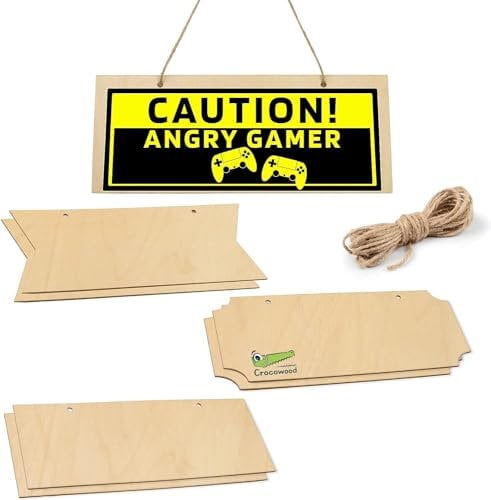 6 PCs Blank Wooden Hanging Sign 25x10cm - Decorative Wood Plaque for Crafts - Pyrography Craft Wood Sign with Ropes - Unfinished Wooden Signs for Wood Burning, Crafting and Painting