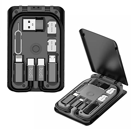 Multi-function Smart Adapter Card Storage Data Cable Multi-Type Charging Line Convertor USB Type C Adapter Tool Contains LED Light USB Box Universal Wireless Charger Can Use as Phone Holder