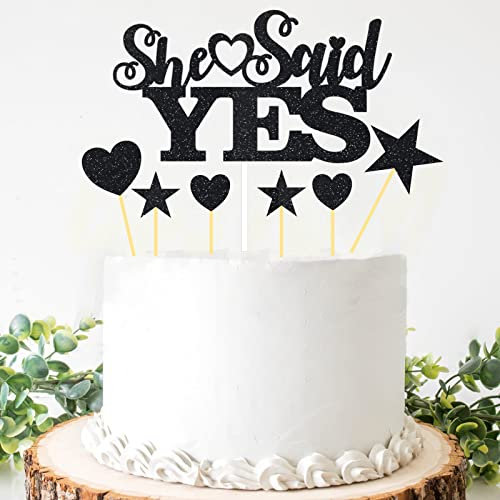 Glitter She Said Yes Cake Topper, Bridal Shower/Engagement/Proposal Cake Decoration - Bride To Be - Bachelorette Party Decoration Wedding/Bride Shower Party Supplies (Black)