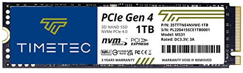 Timetec 1TB PCIe 4.0 SSD NVMe PCIe Gen4x4 M.2 2280 3D NAND TLC 1000TBW SLC Cache Read/Write Speed Up to 5,100/4,700 MB/s Internal Solid State Drive Compatible for PS5, PC Laptop and Desktop