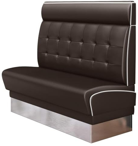 GGMMÖBEL Diner 3 | Dinerbank | B:H 100 x 123 cm | Chesterfield | Braun | Leder | Keder: Weiß | Sitzhöhe: 48 cm