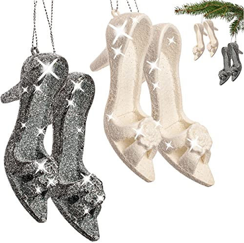 alles-meine.de GmbH 2 Stück Anhänger/Weihnachtsbaumkugel/Deko Figur Schuh - High Heels Silber & weißer Glitzer - 10 cm - Innen & Außen - bruchfest - wasserfest - Geldge..