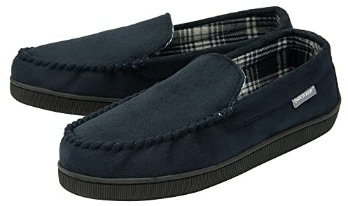 DUNLOP Mens Faux Suede Moccasin Slippers - Navy - UK 10