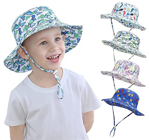 YANWANG Baby Kinder Einstellbare Eimer Sonnenhut, UPF 50+ Sonnenschutz Strandmütze für Kleinkinder Jungen Mädchen(Dinosaurs,0-12Months)