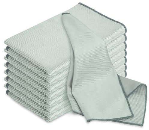 HOTUT 8 x Magic Glass Cleaning Cloth, Microfibre Glass Cloths 40×30cm, Double-Sided Lint Free Microfibre Cleaning Cloth for Polishing Wine Glass, Windows and Mirrors, Glass & Polishing Cloth, Grey