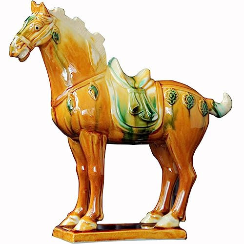 NIBHZ Porzellanpferd, Orientalische Wohndekoration, Antike Nachbildung Der Tang-Dynastie in China, Chinesisches Tang-Pferd, Dreifarbige (Sancai) Keramikstatue, Skulptur, Figur,21X21cm