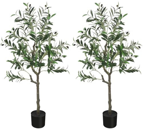 YOLEO 4FT Artificial Olive Tree Faux Silk Olive Plant with Lifelike Leaves Fake Tree for Home Office Indoor Decor(2 Pack)