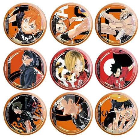 Xinchangda Haikyuu 9-teiliges Metall-Abzeichen-Set, Hinata Shoyo/Tobio Kageyama/Kotaro Bokuto, Anime-Charakter, Sammlungsstück, Geburtstagsgeschenk