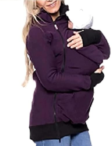 khUkHU 3 in 1 Babytrage Jacke Damen Atmungsaktiv Winter Tragejacke für Mama und Baby mit Kapuze Gemütlich Sanft Vlies Langarm Umstandsjacke Abnehmbar Frühling und Herbst Freizeitjacke,006,M