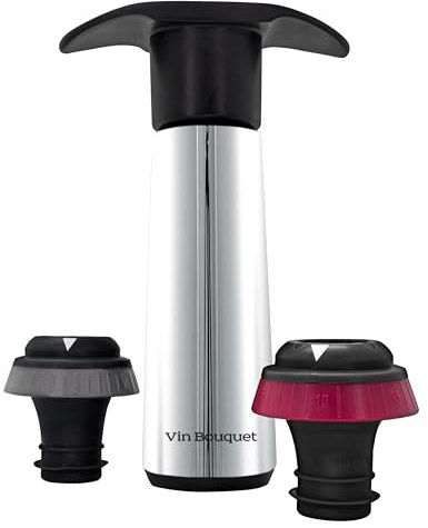 VB VIN BOUQUET FIC 1308 Pompe à vide manuelle en métal avec indicateur sonore, comprend 2 bouchons avec indicateur de date.