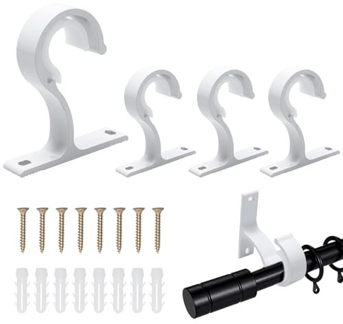 4 Pièces Supports de Tringle à Rideaux, ø25-28mm Support Tringle Rideaux Plafond, Crochets à Draperie avec Vis et Ancrage Mural, Alliage d'Aluminium Support Tringle Penderie