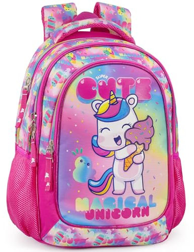Julian Ross Schulrucksack Mädchen 43×33×15 cm – 3D Einhorn Design, ergonomisch, gepolsterte Träger, verstärkter Boden – Grundschule Klasse 1–4 – mit Trolley-Schlaufe – Fanartikel