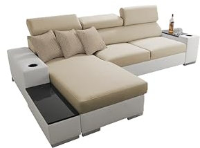 Ecksofa mit Schlaffunktion Sante 291x182 cm - Sofa mit Bettkasten - Schlafsofa L-Form - Eckcouch - für 3 Personen - Seite Links - Beige/Weiß - Amor 4304 + EKJ 1 - Modern 26