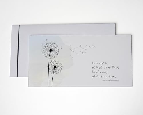 Moderne Trauerkarte mit hochwertigem Umschlag, Motiv Pusteblume