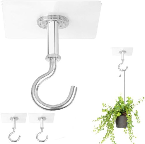 Muccibi Adhesive Ceiling Hooks, 2 Pack Ceiling Hooks Heavy Duty for Hanging Plants,Ceiling Hooks Adhesive, Holds Up to 30lbs, Stick On Hooks for Lights, Lanterns,Wind Chimes.