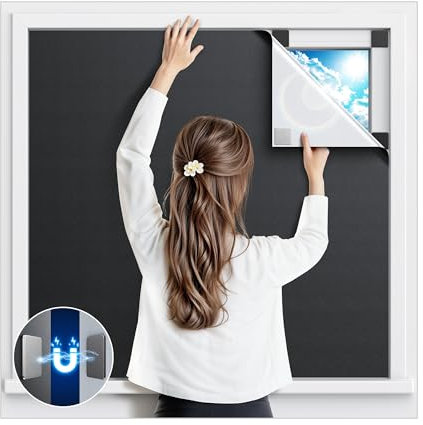 Sjuznng Verdunklungsrollo ohne Bohren 267x148cm – Magnetische Fenster Verdunkelung | Dachfenster Sonnenschutz Fenster Abdunkeln Verdunklungsfolie für Innen Reisen & Wohnmobile – Schwarz