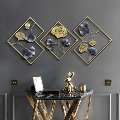 Gmpeccable Wanddeko, Wandbild aus Metall, Home Wall Art Dekoration 3D, 3D Ginkgo Blatt Wanddeko Metall, Wandschmuck, Wandverzierung, Moderne Bilder für Zuhause Büro Schlafzimmer, Wohnzimmer und Küche