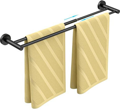 BLYLUND Double Towel Rail Wall Mounted, 40-60 CM Bathroom Towel Rails Stainless Steel Adjustable Towel Holder Hand Towel Rail for Bathroom Shower Storage, Kitchen, Matte Black