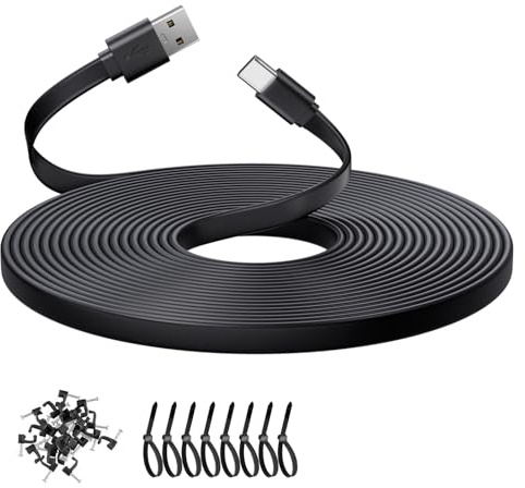 ANLINK Cavo piatto USB C, 5 m, per ricarica e sincronizzazione dati, da USB A a USB C, per telecamere di sicurezza domestica, telefoni, controller Switch Pro e altri dispositivi (5 metri, nero)