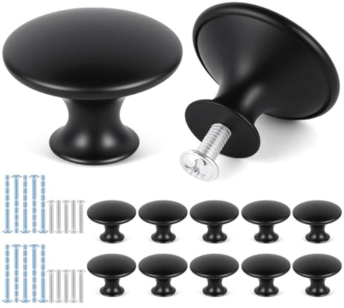 OSDUE 10 Boutons de Meuble Noir, 30mm avec Vis pour Commode Armoire Placard