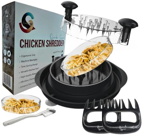 QuickSync: The Ultimate Chicken Shredder with 4 Large Suction Cups | Chicken Shredder Tool Twist | Meat Shredder| Meat Claws | BPA Free | Transparent Lid | Ergonomic Handle | Anti-Slip Base