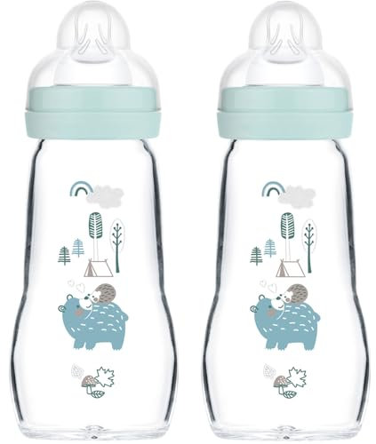 MAM biberon verre Feel Good Glass Bottle neutre 260 ml, lot de 2, tétine 0 Mois +