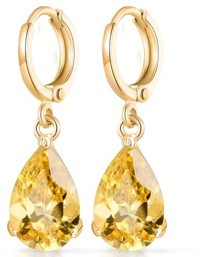 Crystalline Azuria Tropfenform Ohrhänger mit Gelber simulierter Citrin Zirkonia Kristalle 18 kt Vergoldet für Damen