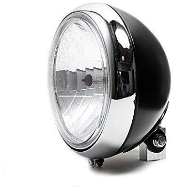 Motorrad Chopper 7 Zoll Scheinwerfer 88er Style Klarglas schwarz Chrom Universal 12V H4 Durchmesser Scheinwerferglas ca. 175 mm