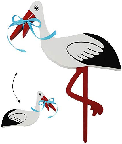 alles-meine.de GmbH XL Storch aus Holz - 55 cm ! - Klapperstorch - BLAUES Band - Figur mit Gartenspieß - zum Aufstellen - für Innen & Aussen - draußen - Gartenstecker - auch ..