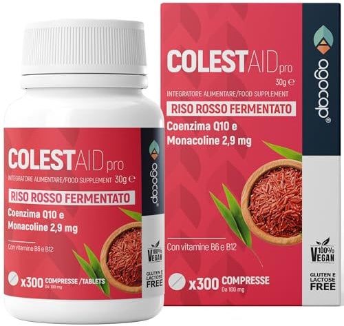 RISO ROSSO FERMENTATO COLESTEROLO - 300 COMPRESSE. Colesterolo Integratori con Coenzima q10. Moacolina K - 2,9mg. Riso Rosso Fermentato, Acido Folico e Vitamina b6 per il metabolismo LIPIDICO