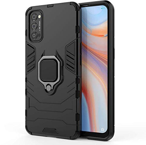 TANYO Schutzhülle für Oppo Reno4 5G, TPU/PC Armor Schutzhülle mit Standfunktion, Hybrid, Silikon, stoßfest, Bumper Cover, Schwarz