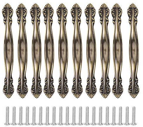 Fdit Door Pull Handles,10 Sets Vintage Style Bronze Tone Handle Pull Cabinet Hardware Antique Copper Barn Door Grab Handles for Dresser Drawer Wardrobe Home Office