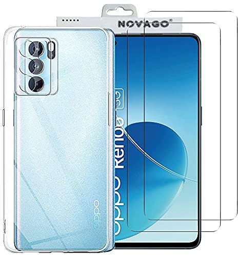 NOVAGO Compatible avec Oppo Reno 6 5G -Pack Complet- Coque Résistante Transparente + 2 Films Protection écran Verre trempé (Transparent)