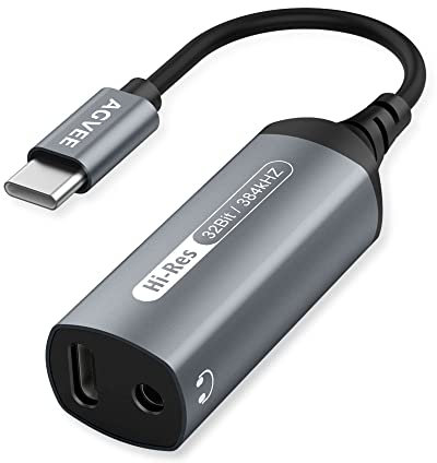 AGVEE USB-C to 3.5mm Headphone Adapter, Type-C Aux Jack Earbuds Splitter, USBC Audio TRRS Mic Earphones Dongle, PD 30W Charging Converter for Samsung S21 S20, Note 20 10, Pixel 2 3 4 XL, Gray