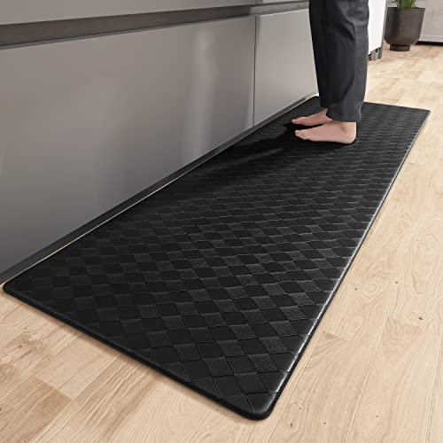 Color G Küchenläufer 44 x 120 cm, Anti-Müdigkeit Küchenteppich Waschbar rutschfest, Leder Teppich Küche Öl Resistent, Wasserdicht für Küche, Esszimmer, Wohnzimmer, Büro (Schwarz)