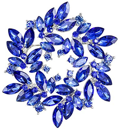 Clearine Broche Couronne Marquise Cristal Autrichien Strass Élégant Mode Florale pour Femme Vêtements Bleu Foncé Ton d'argent