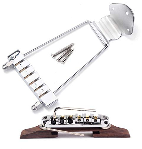 Ogdni Puente trapecio de guitarra de 6 cuerdas y puente de sillín Roller Tune-O-Matic para reemplazo de guitarra Jazz Archtop (cromado)