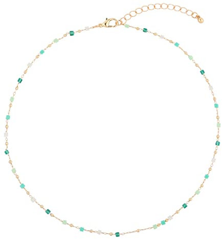 Perlenkette Bohemian, Beaded Choker Necklace Sommerketten Ästhetische Grüne Kubik Kristallhalskette Strandschmuck Prom Party Festival Accessoire für Teenager Mädchen Frauen