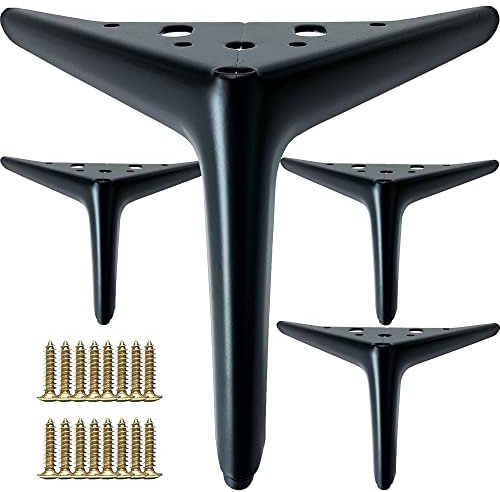 Eidoct Lot de 4 pieds de meubles en métal - Pieds de table triangulaires en métal - Pour armoire, placard, chaise, ottoman (12 cm, noir)
