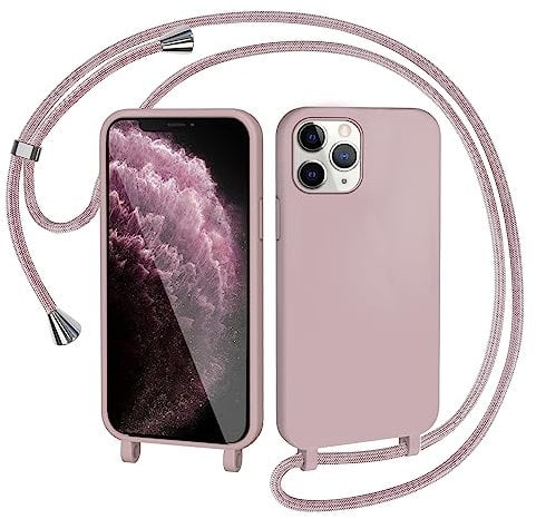 AOMYKE Handyhülle für iPhone 11 Pro Hülle mit Band, Handyband iPhone 11 Pro Hülle zum Umhängen Schutzhülle mit Kette Kordel Weich TPU Liquid Silikon Case, Pink