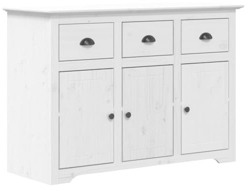 vidaXL Sideboard, Kommode mit 3 Schubladen 3 Türen, Highboard Wohnzimmerschrank mit Metallgriffen, Schrank Anrichte Beistellschrank, Weiß Massivholz Kiefer