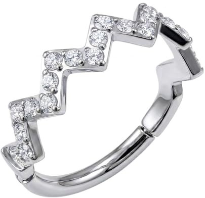 AZARIO LONDON Klarer Zirkonia-Stein, Zick-Zack-316L Chirurgenstahl, aufklappbarer Segment-Clicker-Ring/Hoop-Ring – Daith-Hoop/Raumring/Helix-Ring, 16 Gauge Hoop