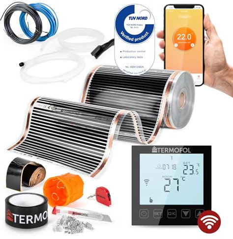 Termofol Elektrische Fußbodenheizung Heizfolie 230V - mit Thermostat WIFI Schwarz - Leistung 60 W/m2 - Oberfläche 10m² - Fussbodenheizung Elektrisch Komplettset fur Fußboden-, Wand- oder Deckenheizung