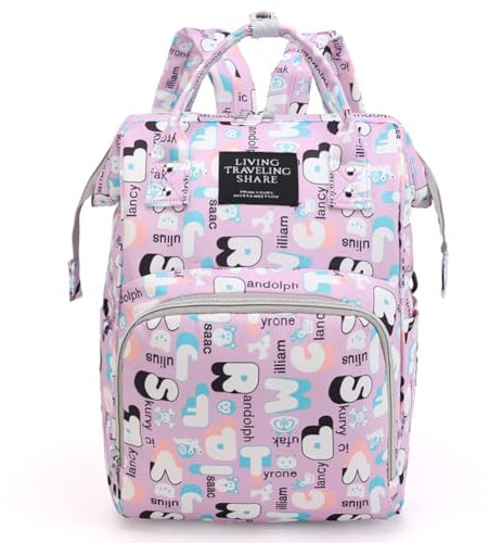 Lazeny Baby Wickelrucksack Wickeltasche Rucksack Multifunktional Mutter Babytasche Mama Reisetasche Große Kapazität Rucksack Mode Baby-Flaschen-Tasche Reise Backapack für Mama Papa (Lila Buchstabe)